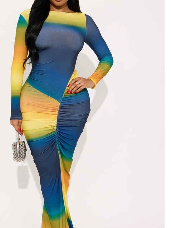 Fashion Nova Dresses & Skirts - Fashion Nova Long Sleeve Ombre Maxi Dress - Blue & Yellow